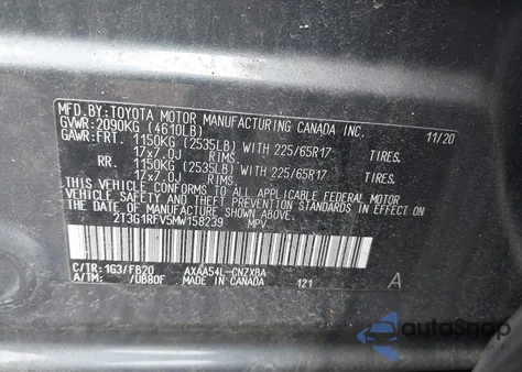 2021 Toyota Rav4 Le from USA, damaged, VIN 2T3G1RFV5MW158239